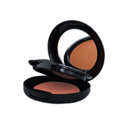 A compact case containing two shades of powder foundation, ideal for customizable coverage and blending. The sleek packaging features a mirror and applicator for convenient on-the-go touch-ups.