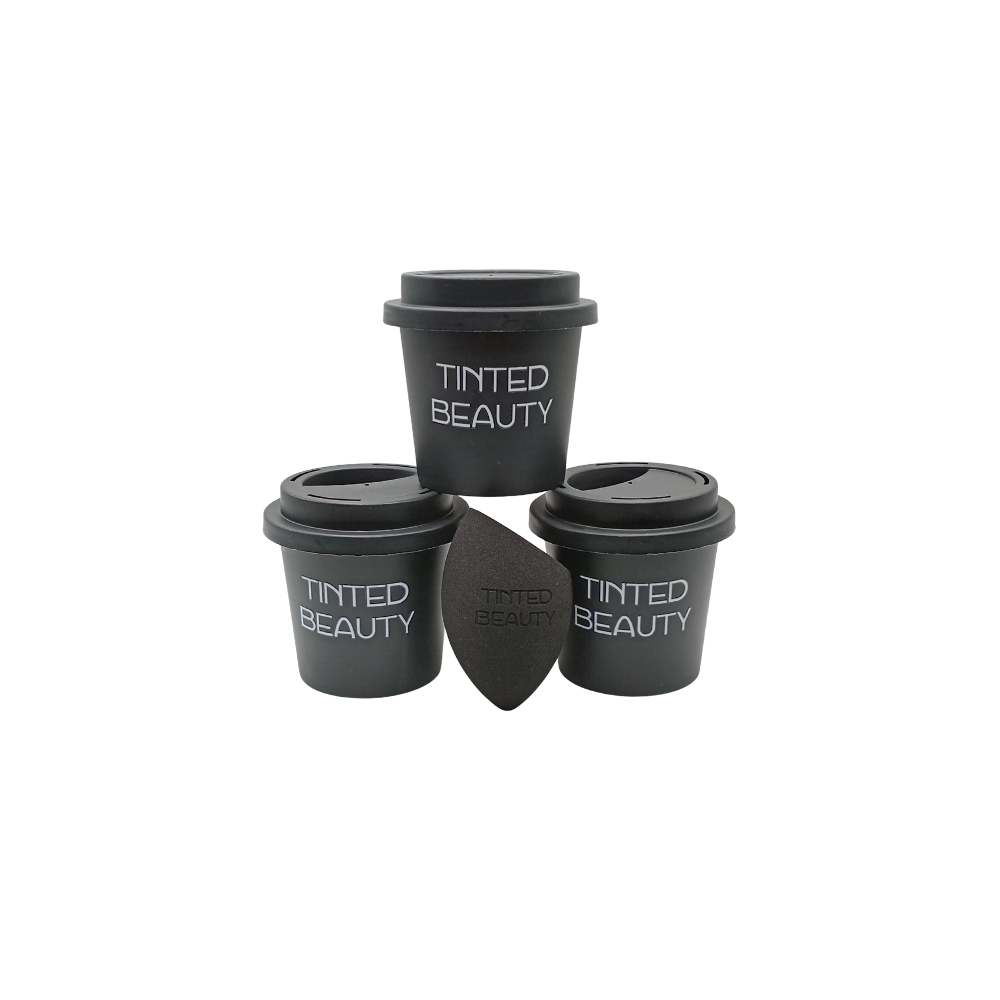 Dual-End Beauty Sponge with Storage Cup | Black